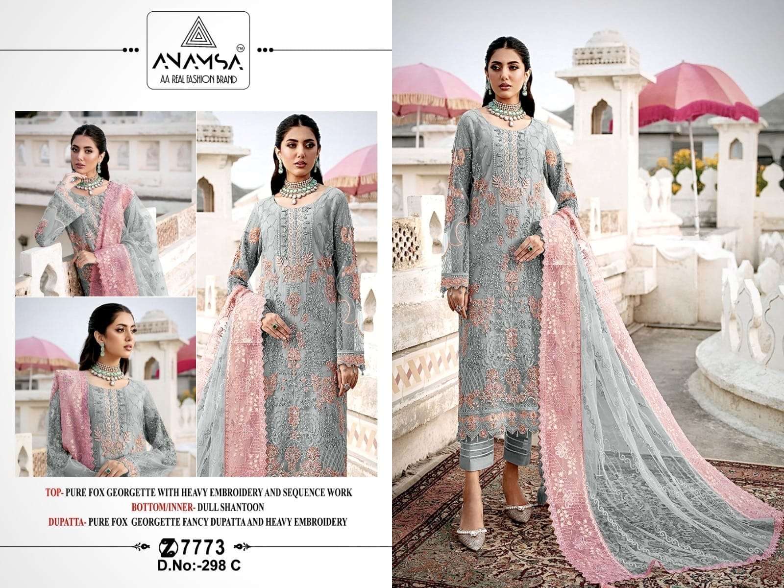 ANAMSA 7773 DESIGN NO 298 GEORGETTE WITH EMBROIDERY WORK PAKISTANI